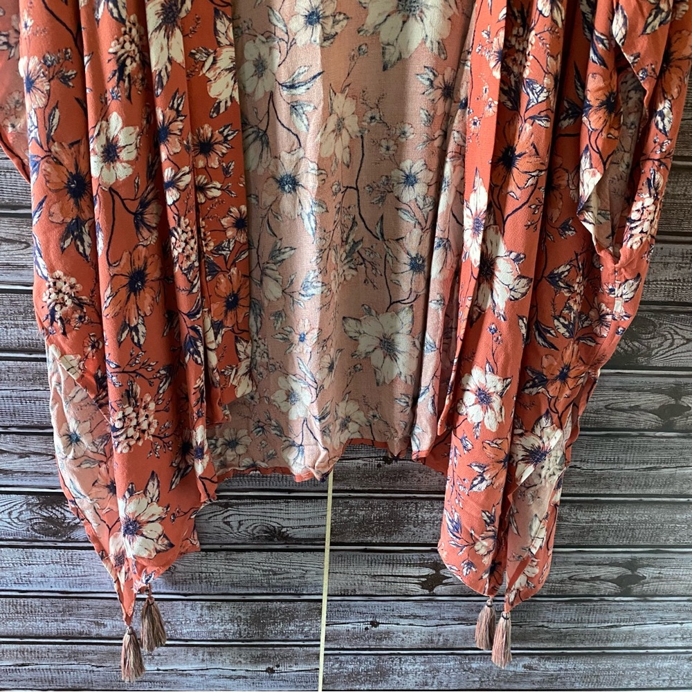 Knox Rose‎ Women's Floral Open-Front Tasseled Kimono Size XL/XXL - Picture 4 of 8